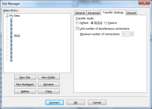 Site Manager - Active FTP transfers