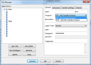 Site Manager - Protocol SFTP
